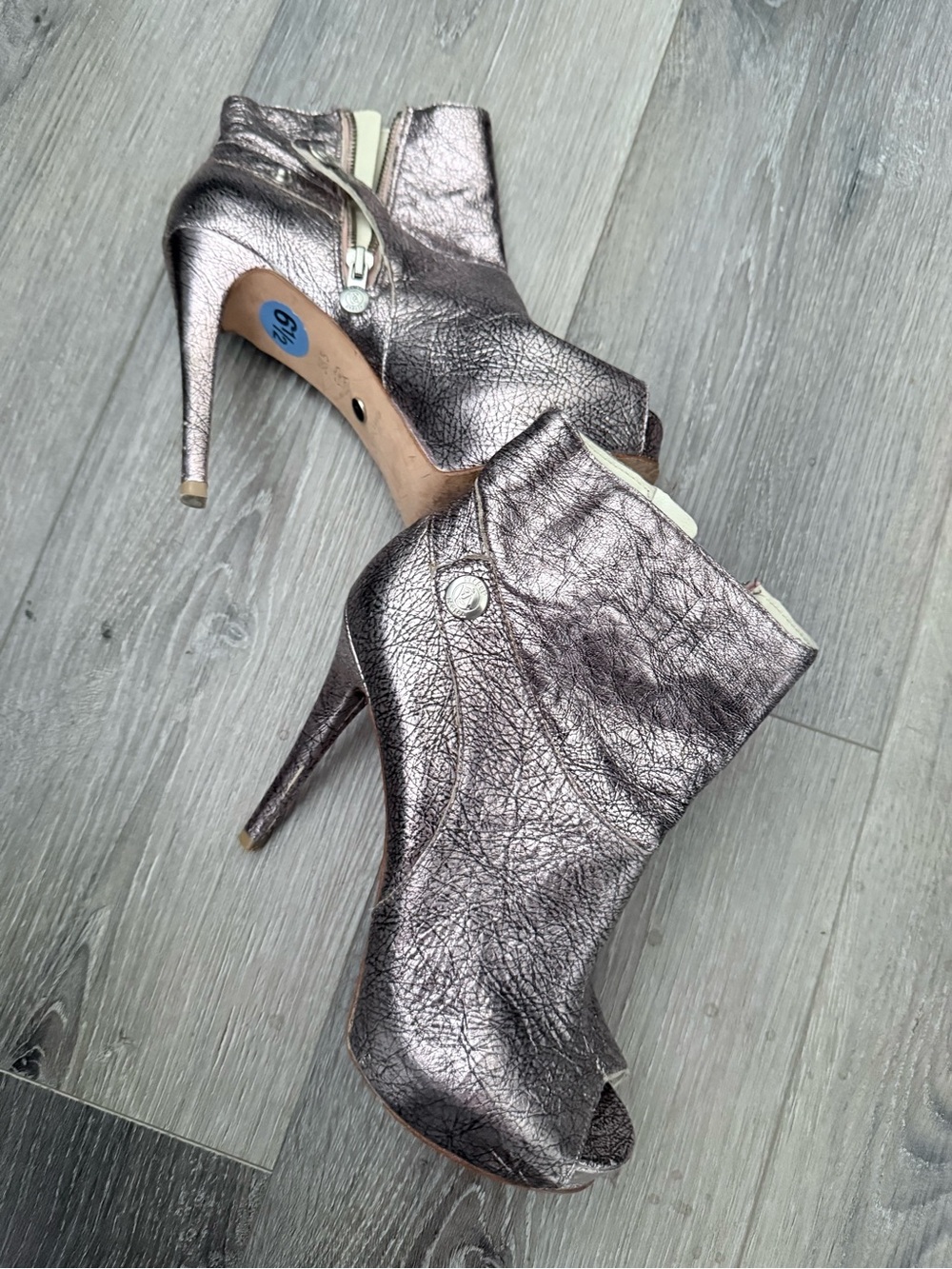 Metallic Purple Peep-Toe Stiletto Booties - Women's